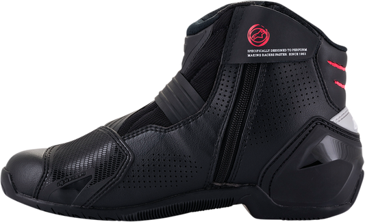 Alpinestars Stella SMX-1 R V2 vented motorcycle boots in black and pink, US 8.5, showing reinforced toe and vented panels.