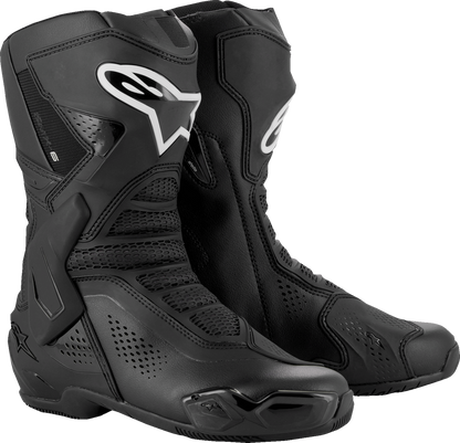 Alpinestars Stella SMX-6 V3 Vented Motorcycle Boots in black, US 8.5, showing the sleek design and vented panels.