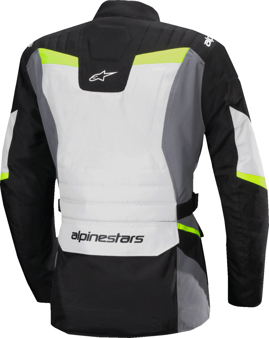 Alpinestars Stella ST-1 waterproof motorcycle jacket in ice gray, black, and yellow fluo, medium size, with protective features.