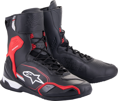 Alpinestars Superfaster Shoe in black, red, and white, US size 10.5, showcasing sporty design and durable materials.