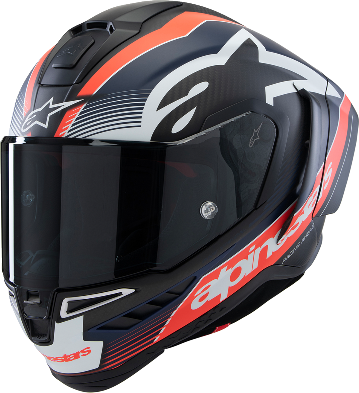 ALPINESTARS, Alpinestars Supertech R10 Helmet - Team Edition, Matte Black/Carbon Red Fluo/Blue, XL (Part Number 8200224-1383-XL)