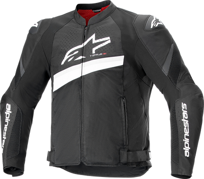 Alpinestars T-GP Plus R v4 Airflow motorcycle jacket in black and white, size 4XL, with protective armor and ventilation panels.