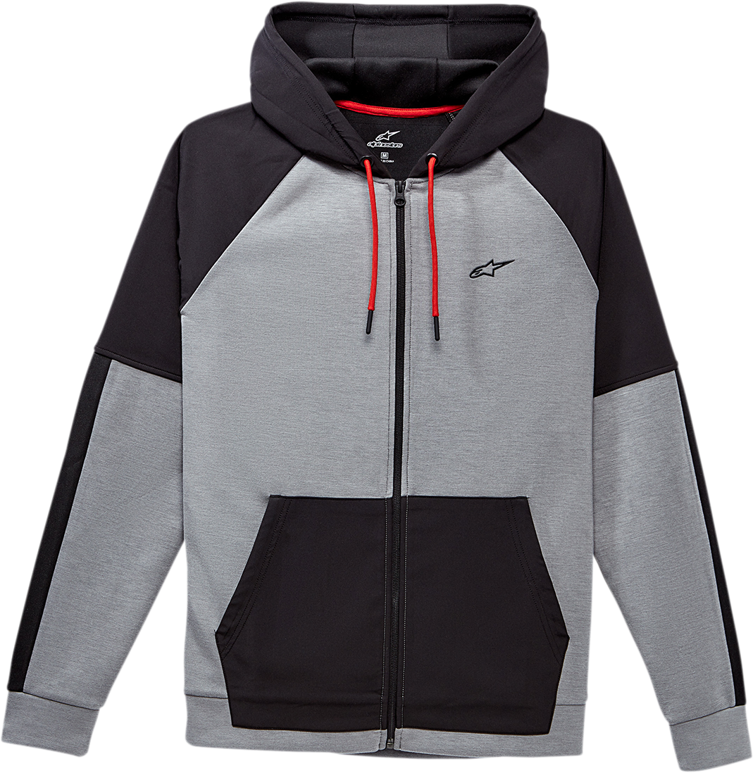 Alpinestars Talon Hoodie in Heather Gray with contrast details, large size, made of tech fleece fabric.