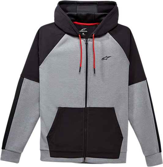 Alpinestars Talon Hoodie in Heather Gray with contrast details, large size, made of tech fleece fabric.