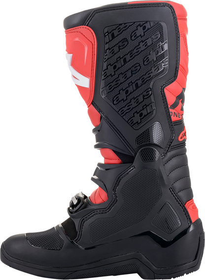 Alpinestars Tech 5 off-road motorcycle boots in black and red with ankle protection, US size 8 / EU 42.