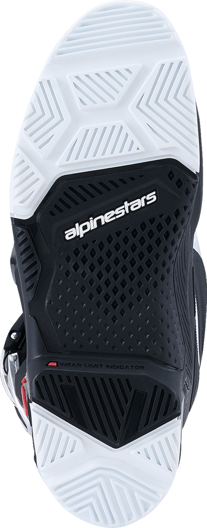 Alpinestars Tech 7 Enduro Boots in black and white, US size 13, featuring rugged design and protective features for off-road riding.