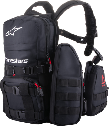 Alpinestars Techdura Tactical Pack in black, designed for off-road adventures, with multiple compartments and rugged durable material.