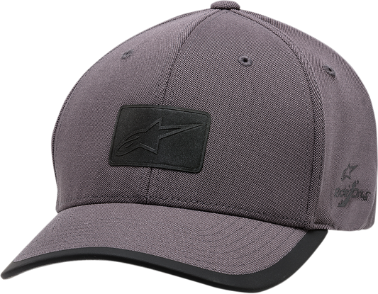 Alpinestars Tempo hat in charcoal with curved bill and flex back design, large/XL size, featuring performance wicking fabric.