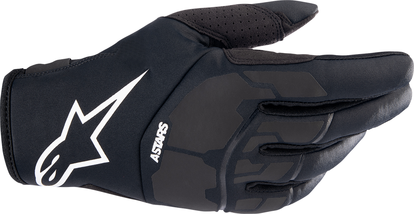 Black Alpinestars Thermo Shielder off-road motorcycle gloves in XL size, windproof design with reinforced palms and adjustable wrist straps.