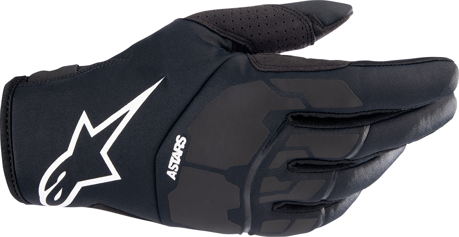 Black Alpinestars Thermo Shielder off-road motorcycle gloves in XL size, windproof design with reinforced palms and adjustable wrist straps.
