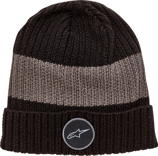 Alpinestars Ward Beanie in black and charcoal, featuring the brand logo, made of warm knit material for casual wear.