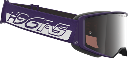 Alpinestars Supertech Goggle Hunta 96 XXV in purple and white with silver mirror lens, designed for motocross and racing.