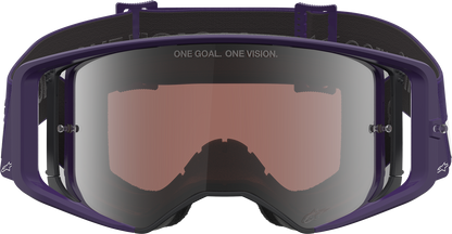 Alpinestars Supertech Goggle Hunta 96 XXV in purple and white with silver mirror lens, designed for high-performance motocross.