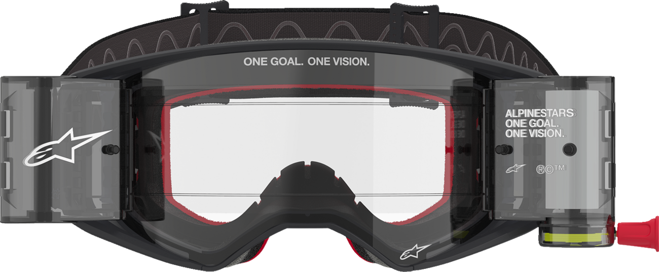 Alpinestars Supertech Roll-Off Goggle with black and gray frame and clear lens for motocross racing.