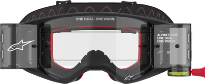 Alpinestars Supertech Roll-Off Goggle with black and gray frame and clear lens for motocross racing.