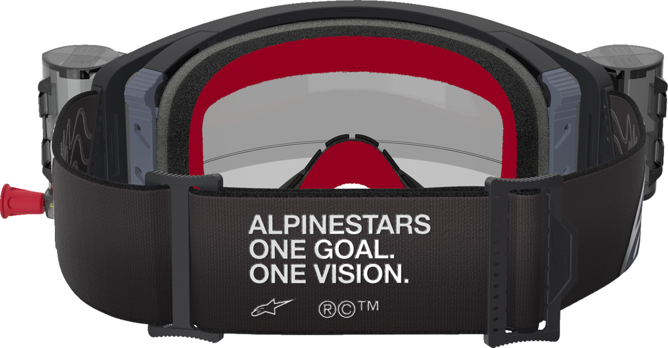 Alpinestars Supertech Roll-Off Goggle with black and gray frame and clear lens for motocross or racing.