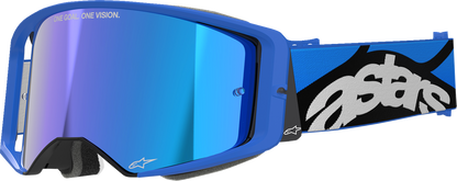 Alpinestars GOGGLES Supertech Stream blue mirror lens with ABS Vision, featuring a sleek design and adjustable strap for motorcycle riding.