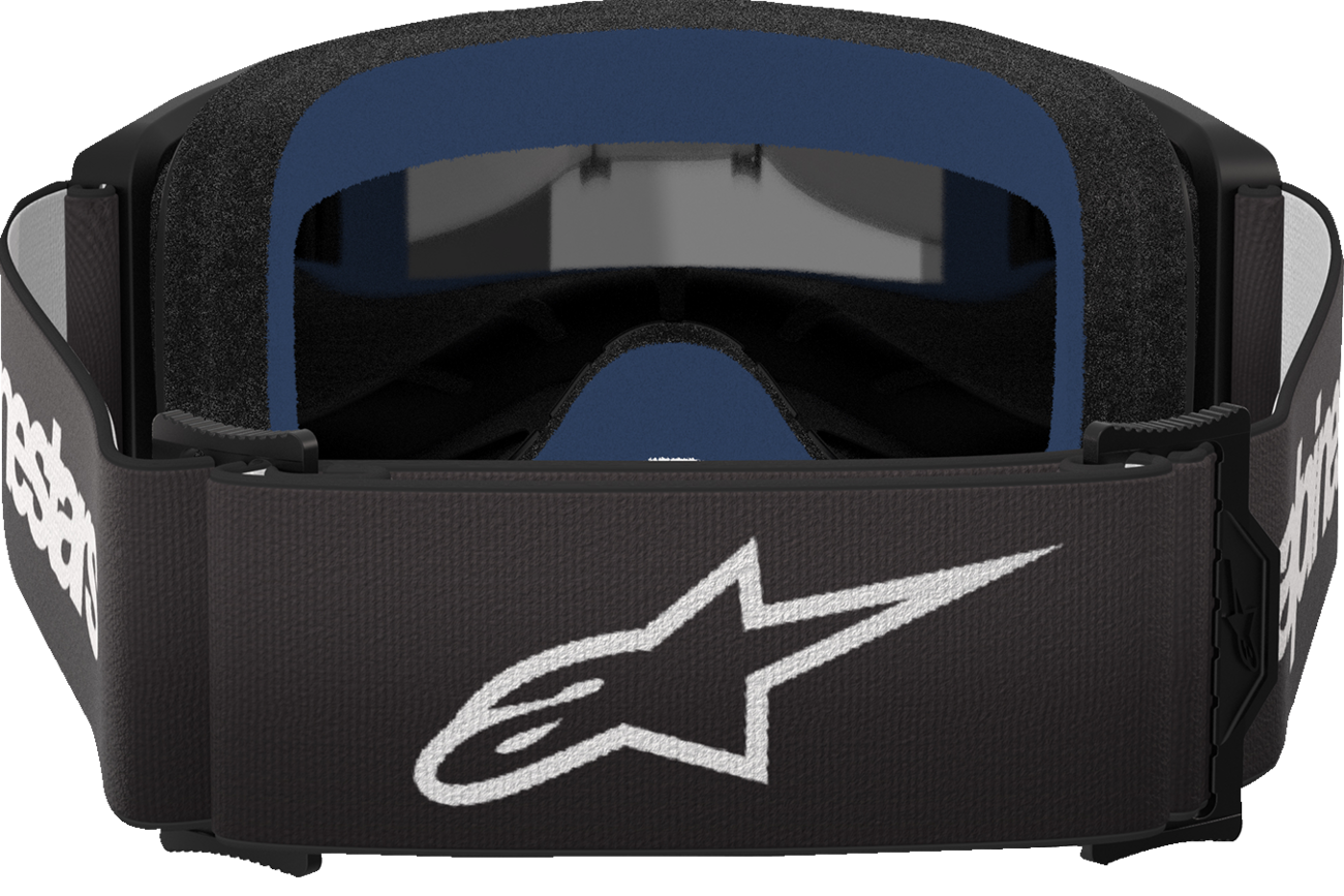 Alpinestars Goggles Vision 3 with black frame and silver mirror lens, designed for motorcycle riding and protection.