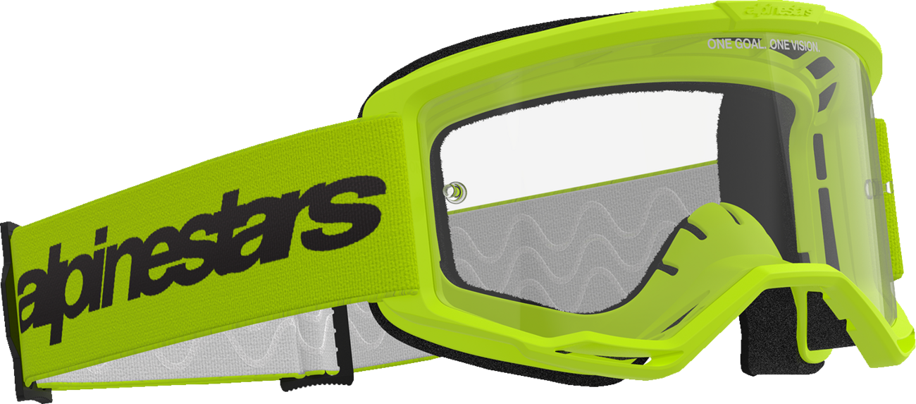 Alpinestars GOGGLES Vision 3 with yellow frame and clear lens, adjustable strap, and Alpinestars branding.