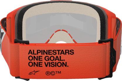 Alpinestars GOGGLES Vision 5 goggles with orange frame and red mirror lens for motocross or off-road riding.