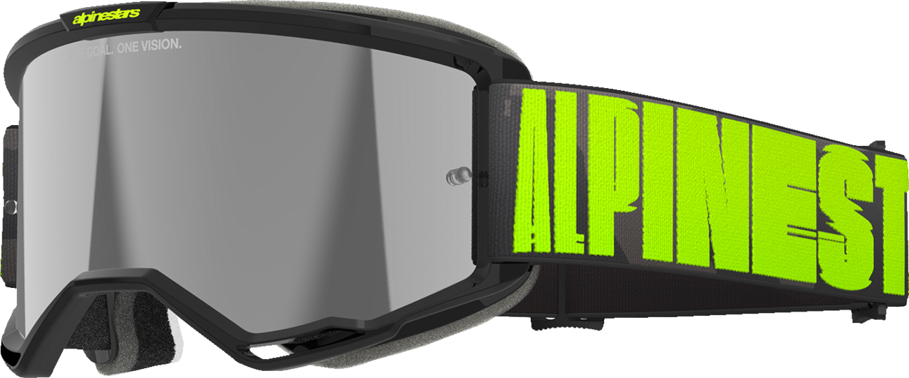 Alpinestars GOGGLES Vision 5 Hollow in Charcoal and Yellow Fluo with Silver Mirror Lens, showcasing sleek motorcycle eyewear design.