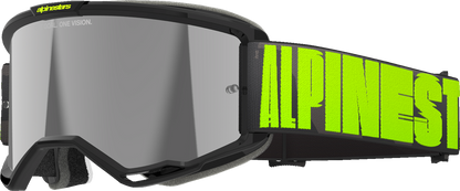 Alpinestars GOGGLES Vision 5 Hollow in Charcoal and Yellow Fluo with Silver Mirror Lens, showcasing sleek motorcycle eyewear design.