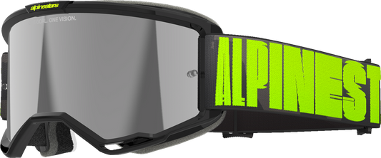Alpinestars GOGGLES Vision 5 Hollow in Charcoal and Yellow Fluo with Silver Mirror Lens, showcasing sleek motorcycle eyewear design.