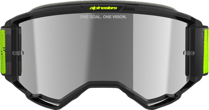 Alpinestars GOGGLES Vision 5 Hollow in Charcoal and Yellow Fluo with Silver Mirror Lens, showcasing sleek design and adjustable straps.