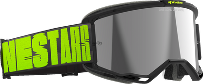 Alpinestars Vision 5 Hollow goggles with charcoal and yellow fluo frame, silver mirror lens, designed for motorcycle riding.