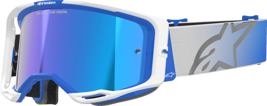 ALPINESTARS GOGGLES, Alpinestars GOGGLES Vision 8 Goggle - Blue/White with Blue Mirror Lens, Part Number 5101625-7274