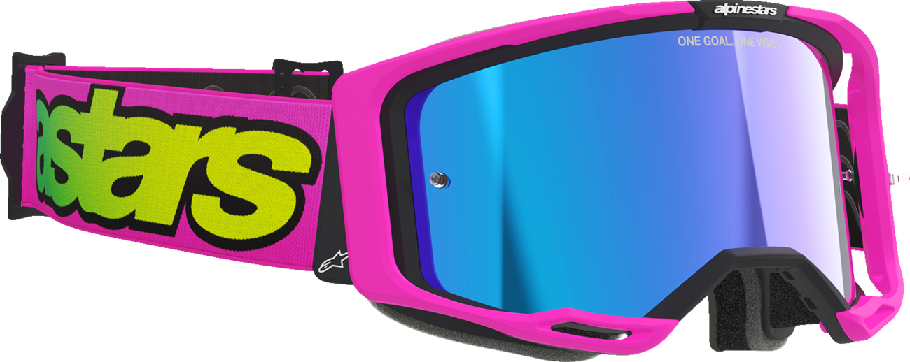 Alpinestars GOGGLES Vision 8 Vista in pink, yellow fluo with blue mirror lens, featuring a sleek design and adjustable strap.