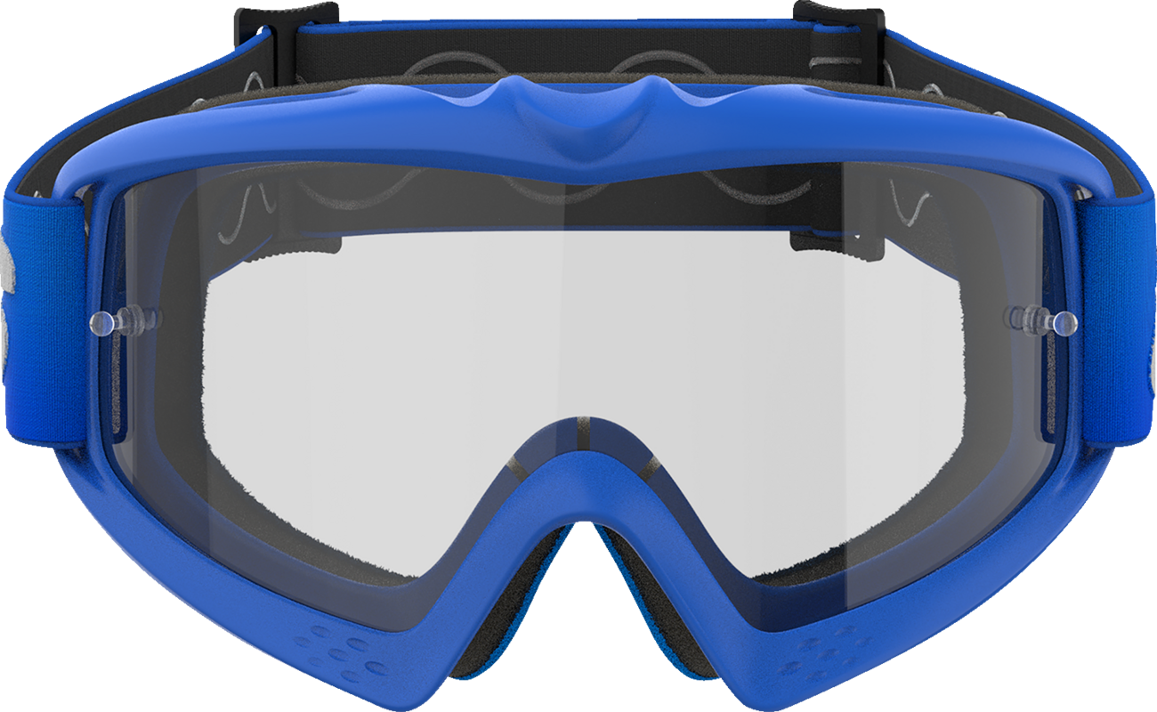 Alpinestars Youth Vision Blaze Blue Goggles with clear lens, featuring a blue frame and adjustable strap for young riders.