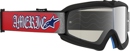 ALPINESTARS GOGGLES, Alpinestars GOGGLES Youth Vision Corp Goggle - Merica 25 with Silver Mirror Lens, Red/Blue Frame - Part 5140126-3700