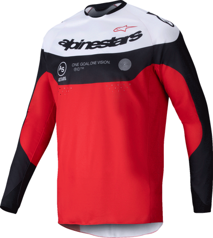 Alpinestars Pro-Dura long-sleeve jersey in black, bright red, and white, displayed in a large size.