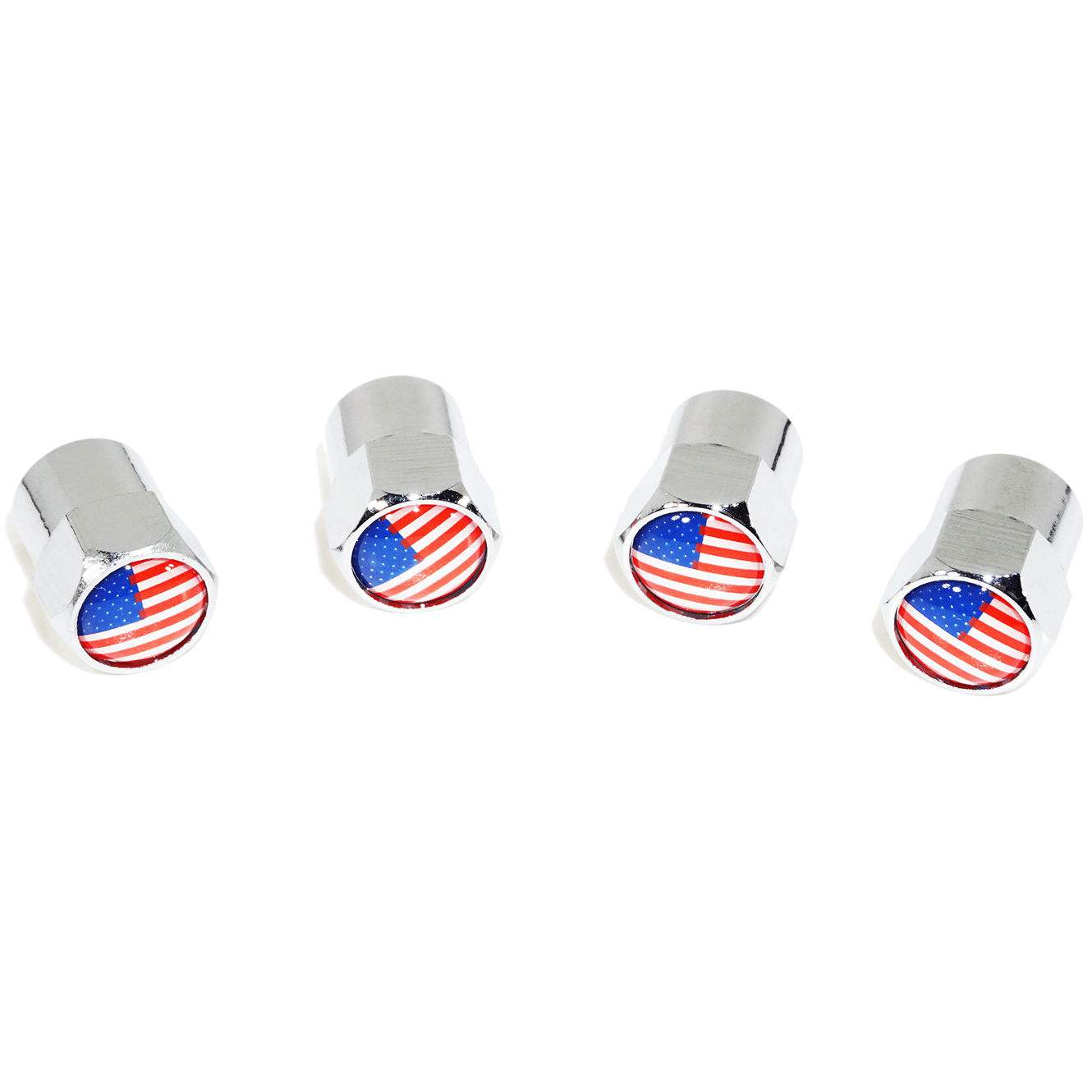 Chrome Valve Stem Tire Caps, Style: United States (USA) Stars & Stripes Flag - Howling Moto