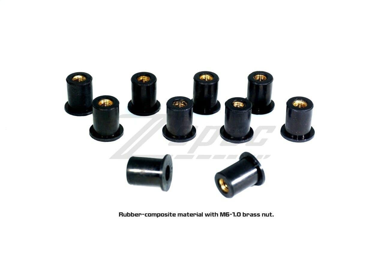 ZSPEC M6 Rubber-Composite Well Nuts for Body Kits and Flares, 10-Pack - Howling Moto