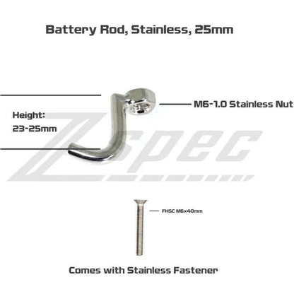 ZSPEC Battery Bracket Rod, 25mm w/FHSC M6 Bolt/Fastener, Stainless - Howling Moto