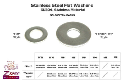ZSPEC M8 Fender Flat Washers, SUS304 Stainless, 10-Pack - Howling Moto
