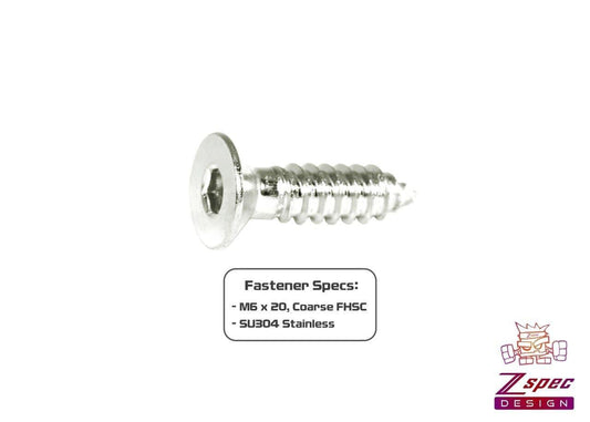 ZSPEC M6x20mm Coarse Flat-Head FHSC Fasteners, Stainless, 10-Pack - Howling Moto