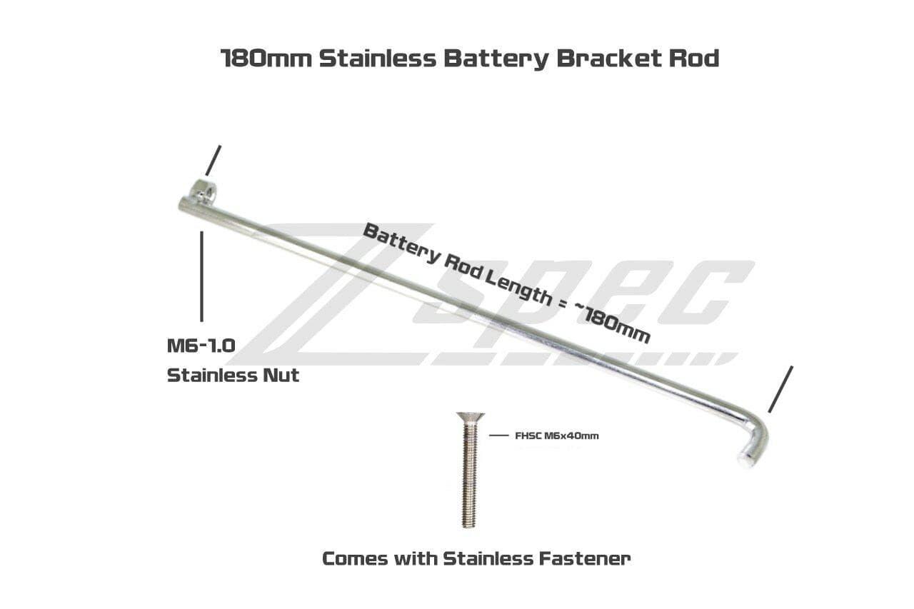 ZSPEC Battery Bracket Rod, 180mm, w/FHSC M6 Fastener, Stainless - Howling Moto