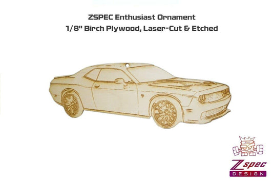 ZSPEC Laser-Engraved Ornament, Style: Dodge. Challenger SRT, ~5-inch Wide - Howling Moto