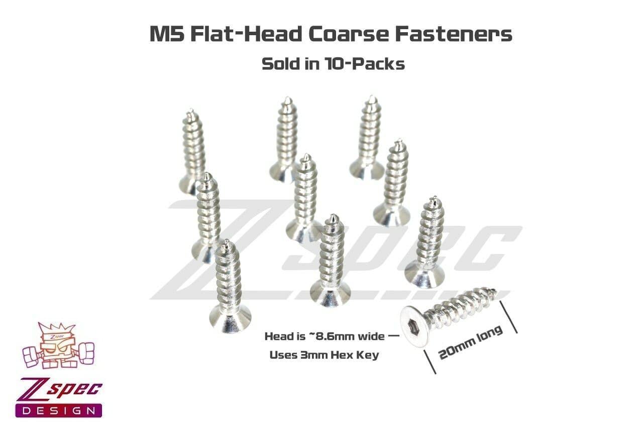 ZSPEC M5x20mm Coarse Flat-Head FHSC Fasteners, Stainless, 10-Pack - Howling Moto