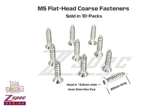 ZSPEC M5x20mm Coarse Flat-Head FHSC Fasteners, Stainless, 10-Pack - Howling Moto