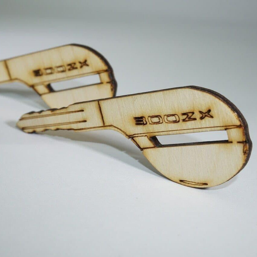 ZSPEC Laser-Engraved Birch Key Ornaments, Set of 4, Style: Nissan 300zx Z32, ~5-inch Wide - Howling Moto