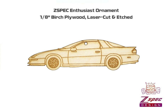 ZSPEC Laser-Engraved Wood Ornament, Style: Camaro Z28, Birch, ~5" - Howling Moto
