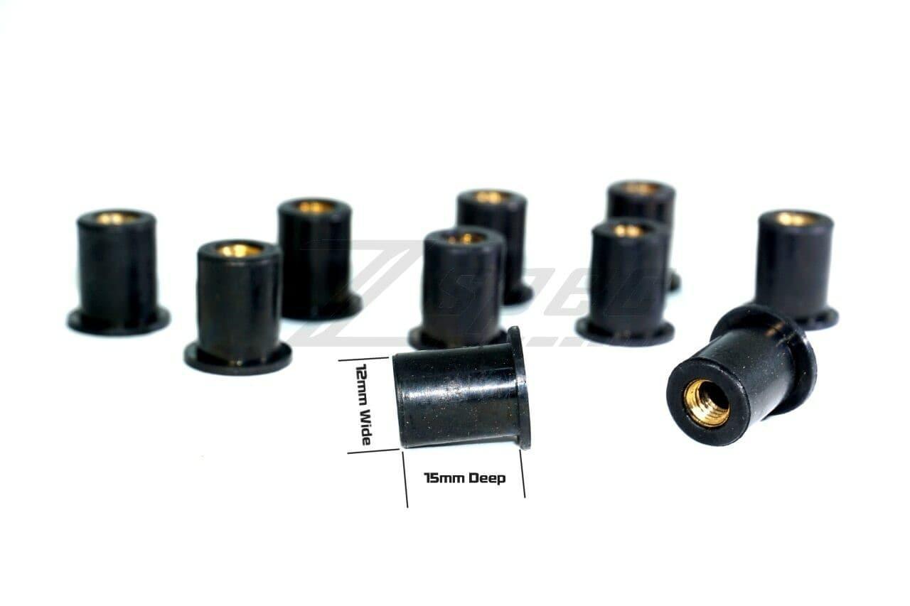 ZSPEC M6 Rubber-Composite Well Nuts for Body Kits and Flares, 10-Pack - Howling Moto