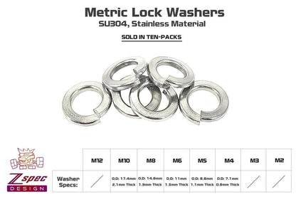 ZSPEC M5 Lock Washers, SUSS304 Stainless, 10-Pack - Howling Moto