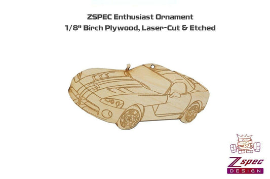 ZSPEC Laser-Engraved Ornament, Style: Dodge Viper, Birch, ~5-inch Wide - Howling Moto