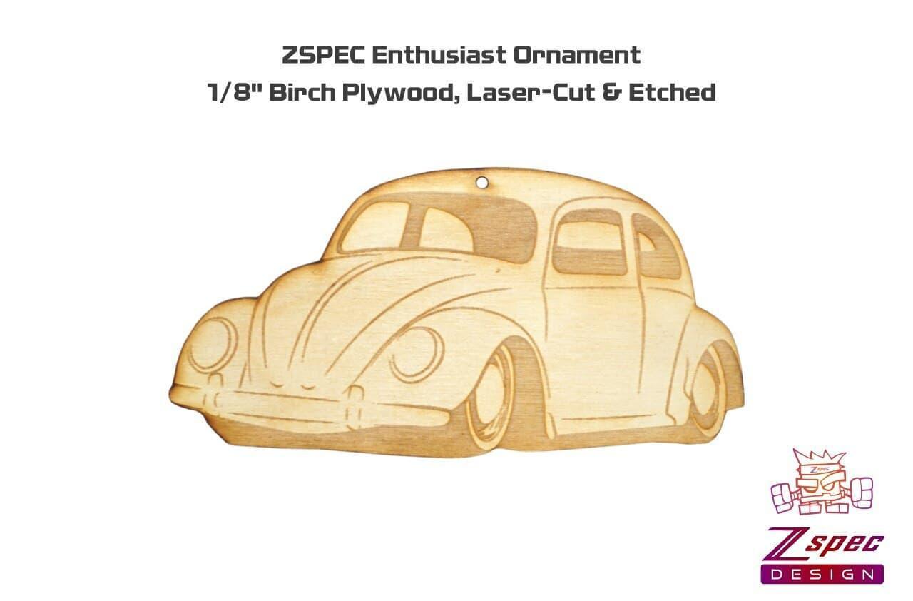 ZSPEC Laser-Engraved Birch Ornament, Style: VW Classic Beetle/Bug, ~5-inch Wide - Howling Moto