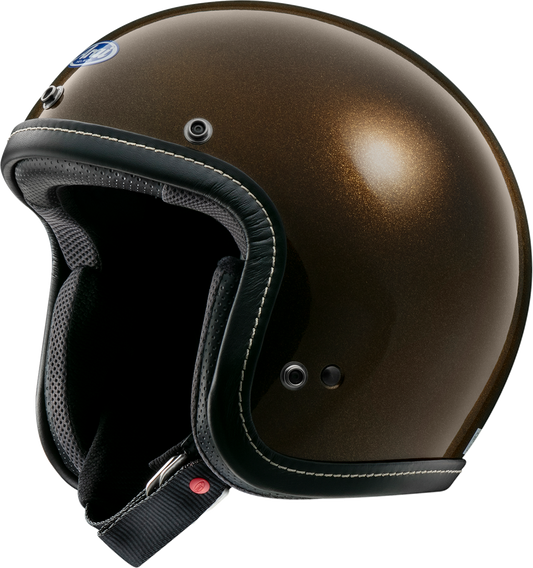 Arai Helmets Classic-V helmet in metallic brown, medium size, showcasing the sleek design and safety features.